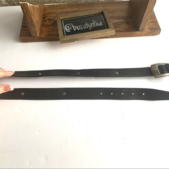 Fossil black leather with boho silver grommets belt - Picture 12 of 13